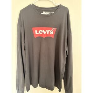 Levi's Men's Cotton T-Shirt Black Logo Graphic Crew Neck Long Sleeve XXL